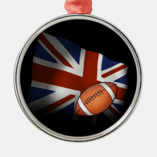 Ornement Rond Argenté Drapeau BRITANNIQUE du rugby