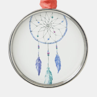 Ornement Rond Argenté Dreamcatcher pour aquarelle avec 3 plumes