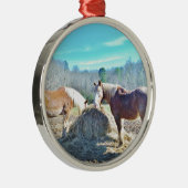 Ornement Rond Argenté Ébauche secourue Chevaux mangeant foin (Droite)