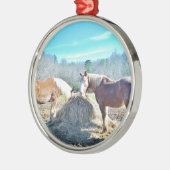 Ornement Rond Argenté Ébauche secourue Chevaux mangeant foin (Gauche)