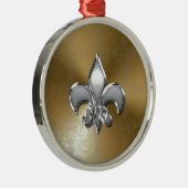 Ornement Rond Argenté Fleur-De-Lis Argent sur Damas Or (Droite)