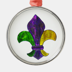 Ornement Rond Argenté Fleur De Lis Mardi Gra ajoutent le texte