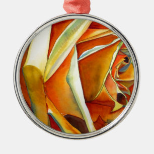 Ornement Rond Argenté Fleur de Rose jaune aquarelle originale d'Art