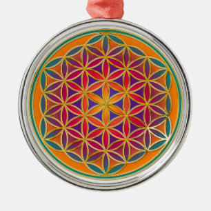 Ornement Rond Argenté Fleur De Vie - Style Bouton 03
