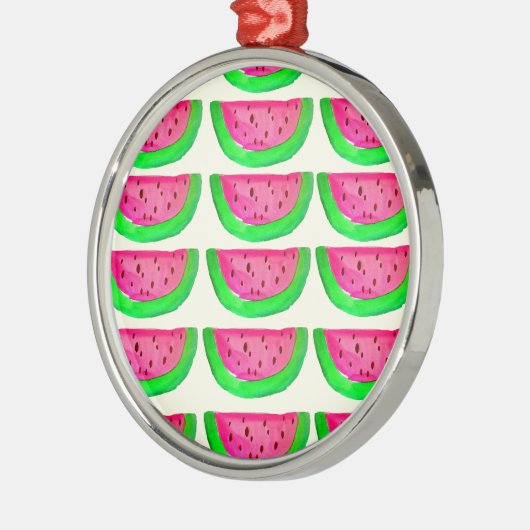 Ornement Rond Argenté Fruit de pastèque rose juteux motif au citron (Gauche)