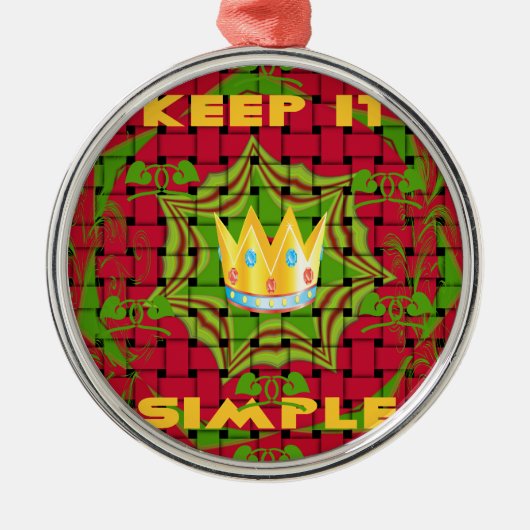 Ornement Rond Argenté Gardez-le simple : Gratuit Rouge Tissé imprimé Flo (Devant)