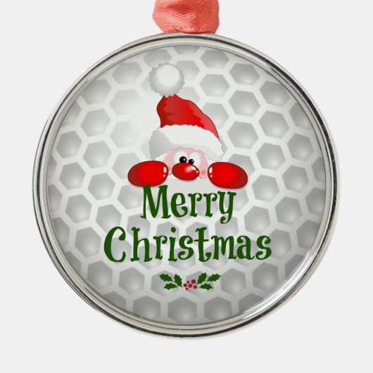 Ornement Rond Argenté Golf Ball Conception de vacances, Joyeux Noël (Devant)