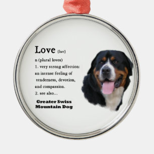 Ornement Rond Argenté Grande Suisse Mountain Dog Love est...