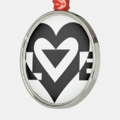 Ornement Rond Argenté Graphique d'amour cool, noir (Gauche)