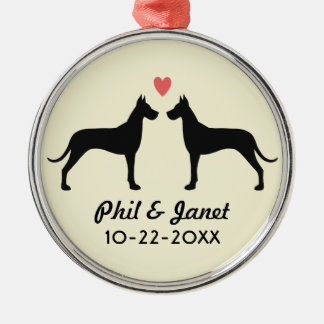 Ornement Rond Argenté Great Dane Silhouettes Aimer Mariage Couple Person