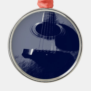 Ornement Rond Argenté Guitare bleue