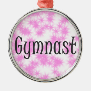 Ornement Rond Argenté Gymnaste Rose et Blanc