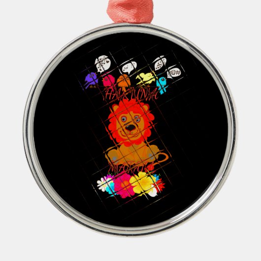 Ornement Rond Argenté Hakuna Matata mignon petit lion roi (Devant)