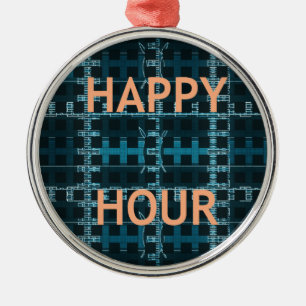 Ornement Rond Argenté Happy Hour Texte bleu Vector Art Imprimer