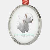 Ornement Rond Argenté J'adore mon petit chien blanc - Westie (Gauche)