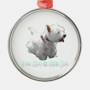 Ornement Rond Argenté J'adore mon petit chien blanc - Westie