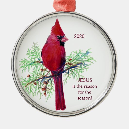 Ornement Rond Argenté JESUS est la raison de la saison Cardinal Dated (Devant)