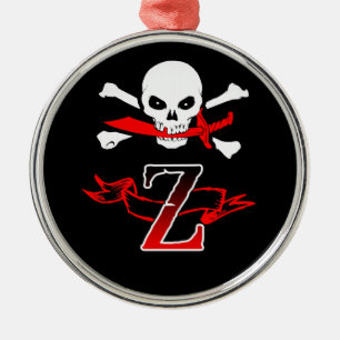 Ornement Rond Argenté Jolly roger Z Monogramme initial