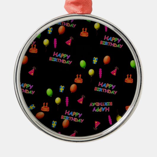 Ornement Rond Argenté Joyeux anniversaire, Decor Balloons (Devant)