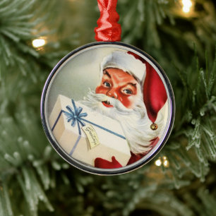 Ornement Rond Argenté Joyeux Noël à tous les Père Noël Vintages