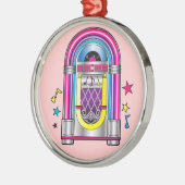 Ornement Rond Argenté Juke-box avec des étoiles et des notes (Gauche)