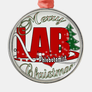 ORNEMENT ROND ARGENTÉ LAB PHLEBOTOMISTE NOËL