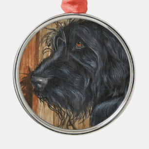 Ornement Rond Argenté Labradoodle noir