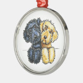 Ornement Rond Argenté Labradoodles Jaune Noir Linked Up (Gauche)