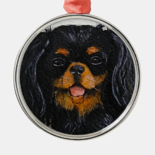 Ornement Rond Argenté Le noir du Roi Charles Cavalier Spaniel et se