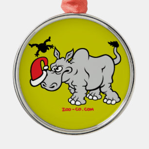 Ornement Rond Argenté Le père noël rencontre un rhinocéros