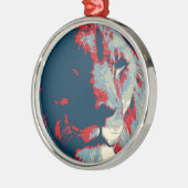 Ornement Rond Argenté Lion Pop Art (Gauche)