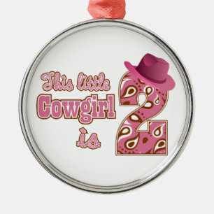 Ornement Rond Argenté Little Cowgirl 2e anniversaire