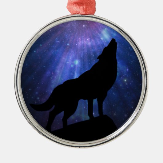 Ornement Rond Argenté Loup Céleste (Devant)