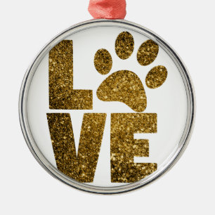 Ornement Rond Argenté Love paw-print