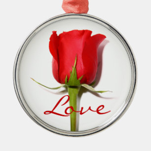 Ornement Rond Argenté Love Red Rose Ornament