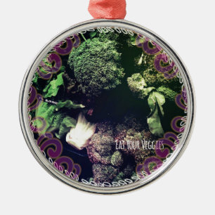 Ornement Rond Argenté Mange tes Légumes