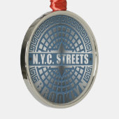 Ornement Rond Argenté Manhole Cover Brooklyn Blue (Droite)