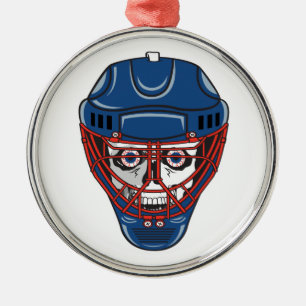 Ornement Rond Argenté masque de gardien de hockey sur glace