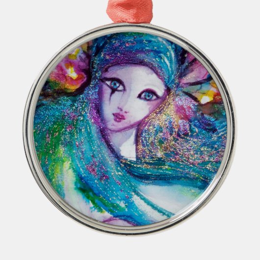 ORNEMENT ROND ARGENTÉ MASQUE EN BLEU (Devant)