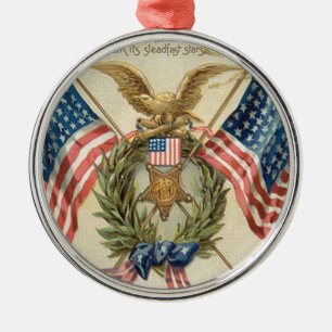 Ornement Rond Argenté Médaillon Aigle Couronne Drapeau américain