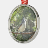 Ornement Rond Argenté Mésange tuftée (Gauche)