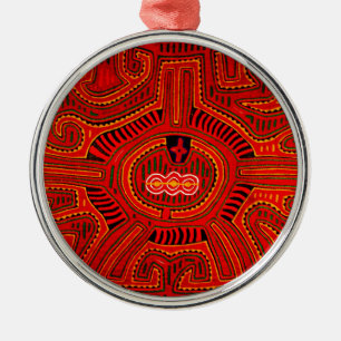 Ornement Rond Argenté Mola Design par les Indiens San Blas