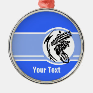 Ornement Rond Argenté Motocross bleu ; Vélo de saleté