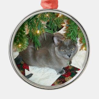 Ornement Rond Argenté Noël bleu de Birman