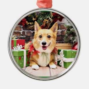 Ornement Rond Argenté Noël - corgi - crêpe