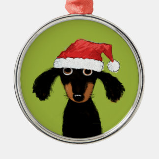 Ornement Rond Argenté Noël mignon de chien de saucisse de Père Noël de