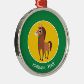 Ornement Rond Argenté Noël Zora le cheval (Droite)