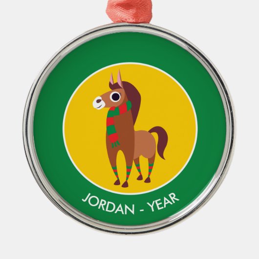 Ornement Rond Argenté Noël Zora le cheval (Devant)