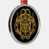 ORNEMENT ROND ARGENTÉ NOEUDS CELTIQUES D'OR AVEC DRAGONS DOUCES (Droite)