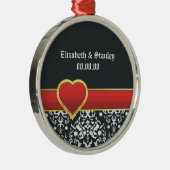 Ornement Rond Argenté Noir blanc damassé rouge coeur mariage Enregistrer (Droite)